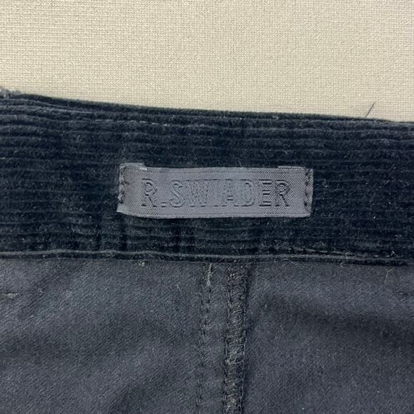 R.Swiader Pants Corduroy Mens 34 Black Trousers Pleated Straight Leg Button Fly - Picture 6 of 12